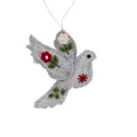 Grey Hanging Dove Fabric 16 x 14 cm