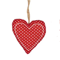 Red Heart with White Dots  Hanging Fabric Ornament 8cm