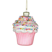 Pink Cupcake Glass Hanging Christmas Ornament  7 x 9 cm