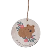 Wombat Aussie Critter MDF 8cm Hanging Christmas Decoration