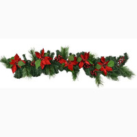 Velvet Poinsettia Pine Short Garland 120cm