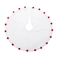 White Tree Skirt with Red Pom Poms 90cm