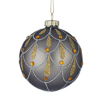 Embellished Matt Grey  Glass Christmas Decoration