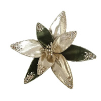 Velvet Green and Gold Poinsettia Clip 23cm