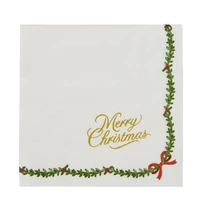Merry Christmas Holly Edge Disposable Paper Serviette 20pk