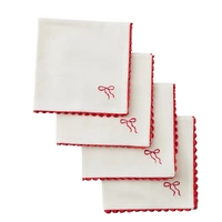 Red Bow and Brocade Edge Cream Cotton Napkins 4pk
