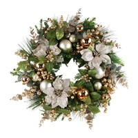  Champagne Poinsettia and Mixed Gold Bauble Christmas Wreath 50cm