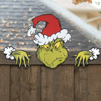 Grinch Head and Hands Fence Sitter
