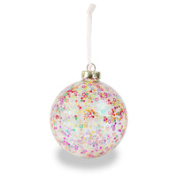 Glass Glitter Star Pink Bauble 8cm