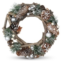 Snow Dusted Spruce Conifer Wreath 10 LED 30cm