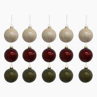 Cream Olive and Burgundy 3cm Glass Christmas Bauble set