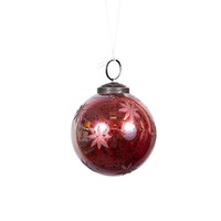 Red Lustre Etched  Glass Hanging Ball 7.5cm