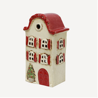 Alsace Tea Light Villa Christmas Stone with Red Shutters