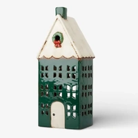 Forest Green Tall House with Wreath Christmas Tea Light