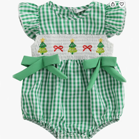 Green  Checked Smocked Tree  Bubble  Romper 12-18M
