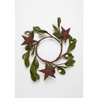 Eucalypt Candle Ring with Stars and White Berries