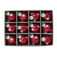 Red Glass Bauble with White Star  3cm  12pc