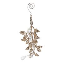 Mini Hanging Glitter Leaf with Crystals Gold 12cm