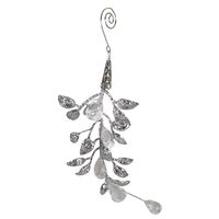 Mini Hanging Glitter Leaf with Crystals Silver 12cm