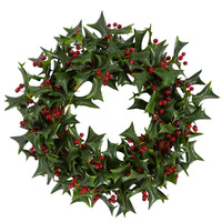 Holly Wreath with Berries 50cm