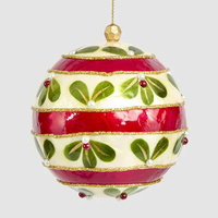 Red and Gold Green Leaf Handpainted Capiz Christmas Hanging Bauble