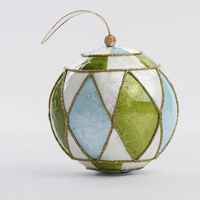 Blue and Green Diamond Handpainted Capiz Christmas Hanging Bauble