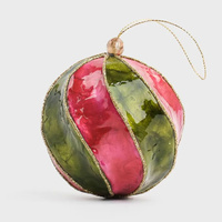 Pink and Green Twist Handpainted Capiz Christmas Hanging Bauble