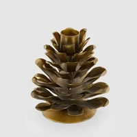 Antique Gold Metal  Pinecone Taper Candle Holder 