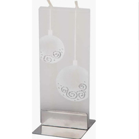 Flat Twin Wick Candle - White with White and Silver Bauble
