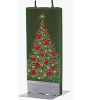 Flat Twin Wick Candle - Green with Soft Gold and Red Tree