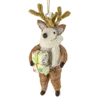 Brown Felt Reindeer with Fabric Gift 12cm