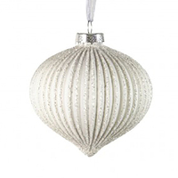 White Ripple Glass Hanging Onion Bauble 10cm