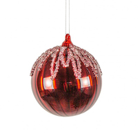 Ruby Drip Beaded Round Glass Bauble 10cm