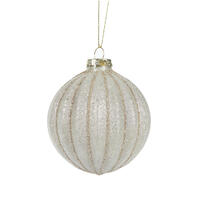 Opaque Champagne and Gold Ribbed Glass 8cm Bauble