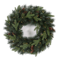 Mixed Evergreen and Pinecone  50LED  Wreath 60cm