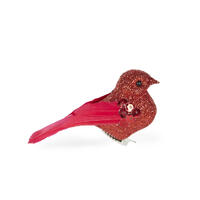 Red Glitter Clip Bird 10cm