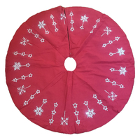 Red Tree Skirt with White and Silver Snowflakes and Stars