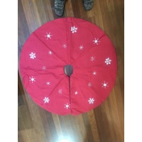 Red Tree Skirt with Small Snowflakes