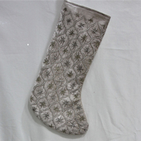 Cream and Silver Bead and Sequin Christmas Stocking