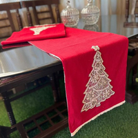 Red Beaded Tree Table Runner