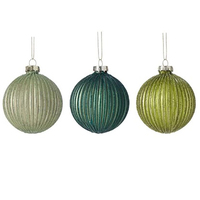 Blue Green Fluted Glass Christmas Ornaments 3pk 