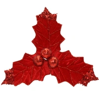 Velvet Red Berry 3 Leaf Poinsettia Clip on Flower  27cm
