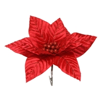 Red Etched Poinsettia Clip 33cm