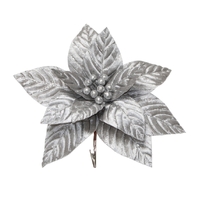Silver Grey  Etched Poinsettia Clip 33cm