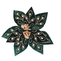 Emerald Peacock  Poinsettia Clip on Flower  28cm