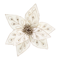 Ivory Peacock  Poinsettia Clip on Flower 28cm