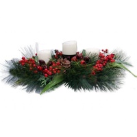  3  Candle & Red Berries Centrepiece 66 cm.  