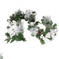 Silver White Poinsettia Garland 180cm