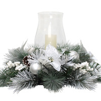 Silver White Poinsettia Centrepiece Single Candle 70cm