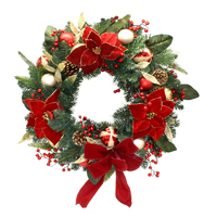 Red Poinsettia Wreath with Ribbon 60cm